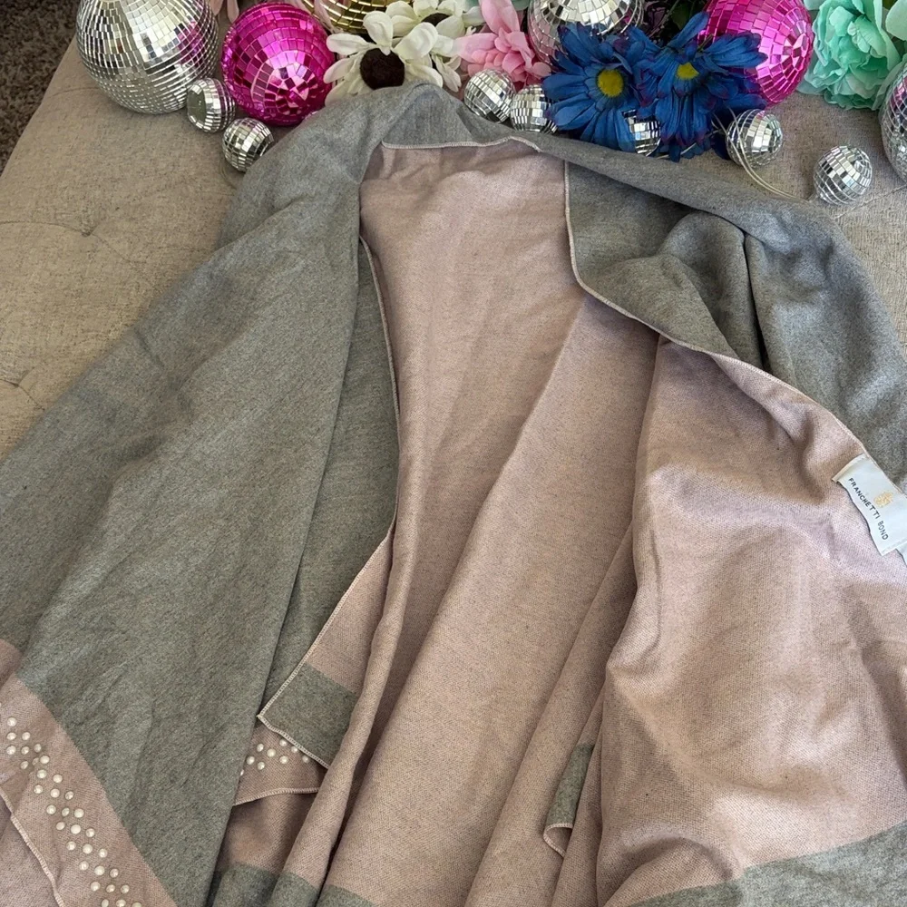 Heather Gray and Blush Stud-Trim Draped Wrap